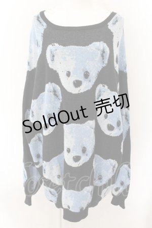 画像: TRAVAS TOKYO / BEAR FACES総柄ジャガードプルオーバーニット F ブラック×サックス O-24-12-14-069-PU-TO-OW-OS