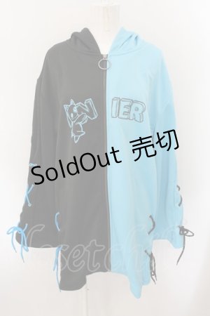 画像: NieR Clothing / バイカラー裏毛パーカー F ブラック×ブルー O-24-12-26-063-PU-TO-OW-OS