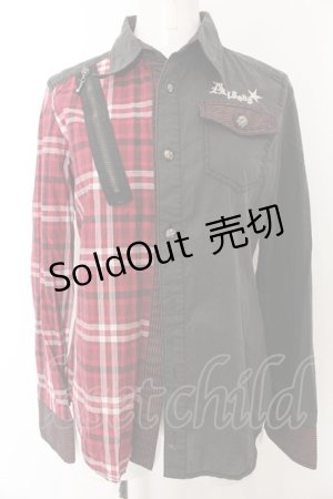 画像: ALGONQUINS / チェック切替シャツ  チャコール×レッド O-24-12-31-1034-AL-BL-OW-OS