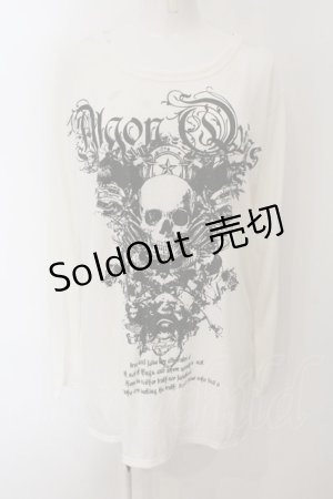 画像: ALGONQUINS / skull motif プリント ベーシック 長袖 Tシャツ  ホワイト O-25-01-09-042-AL-TO-IG-OS