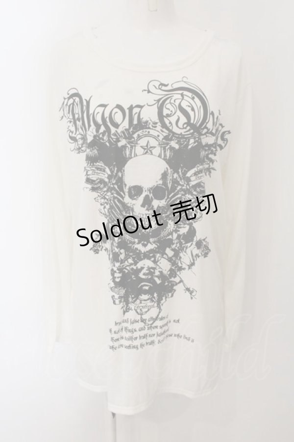 画像1: ALGONQUINS / skull motif プリント ベーシック 長袖 Tシャツ  ホワイト O-25-01-09-042-AL-TO-IG-OS (1)