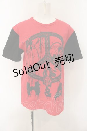 画像: HANGRY&ANGRY / ピースプリントバイカラーTシャツ  レッド×ブラック O-25-01-13-032-HN-TS-IG-OS