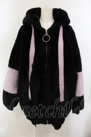 画像: TRAVAS TOKYO / Drip Logo Faux Fur Hooodie  ブラック×パープル O-25-01-13-027-PU-CO-IG-OS