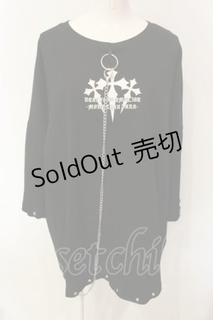 画像: REFLEM / チェーン付きPUメタリックレザーアップリケ半袖Tシャツ F ブラック O-25-01-21-063-PU-TO-OW-OS