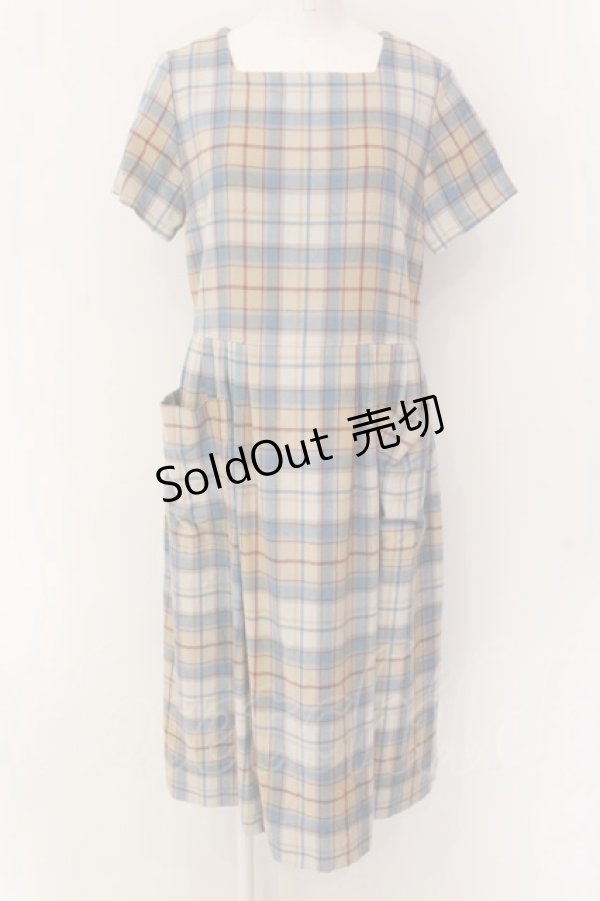 画像1: Jane Marple / Wool tartan check tablier dress ドレス M アイボリー O-25-01-28-047-JM-OP-IG-OS (1)