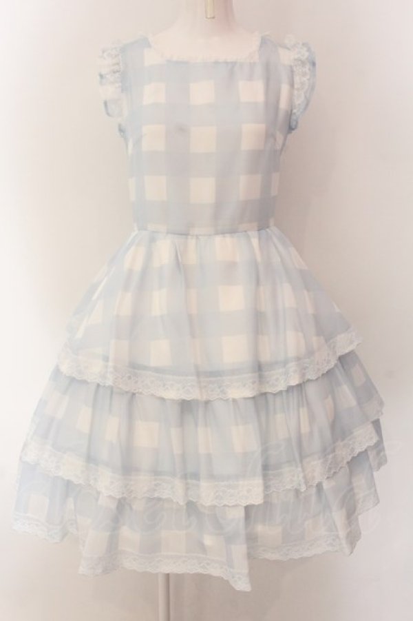 画像1: mellfy memory / Fairy love Gingham check ワンピース  サックス O-25-01-28-017-LO-OP-IG-OS (1)