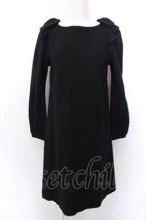 画像: franche lippee black / ショルダーリボンウールワンピース M クロ O-25-02-19-1121-LO-OP-IG-OS