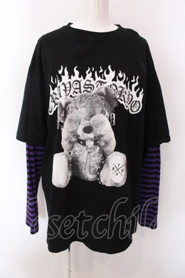 画像1: TRAVAS TOKYO / Punkish bear layered border L/S Tee/レイヤードボーダーくまプリントロングスリーブカットソー F ブラック×パープル O-25-02-22-035-PU-TO-OW-OS (1)