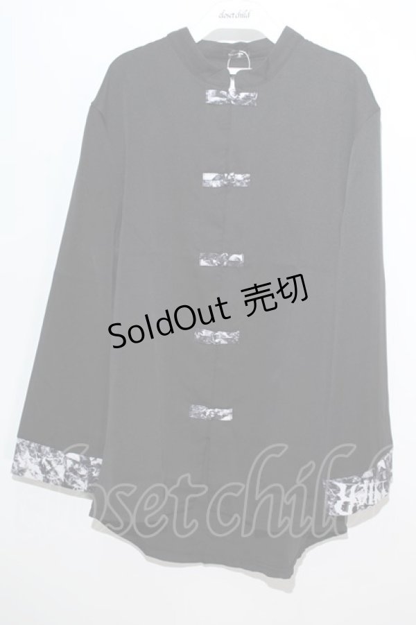 画像1: NieR Clothing /袖切り返しチャイナシャツ  黒 S-24-06-05-044-PU-BL-UT-ZS (1)