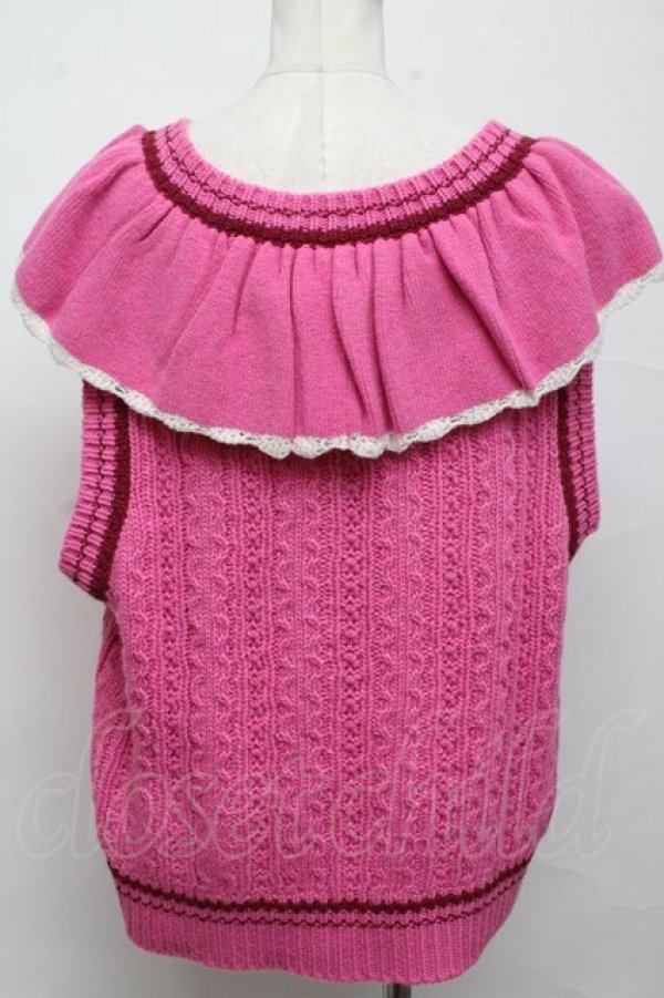 画像2: Candy Stripper / FRILL CABLE KNIT VEST  ピンク S-24-08-08-001-PU-TO-AS-ZS (2)