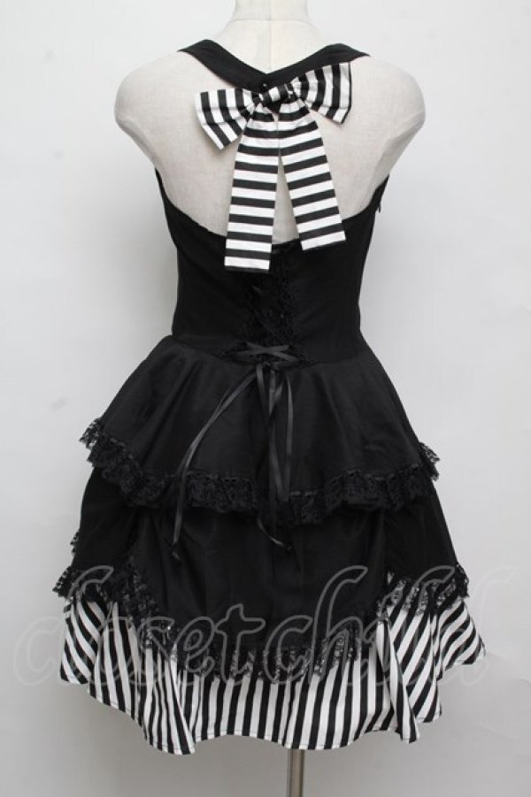 画像2: DARK IN LOVE / Gothic striped big cross prom dress ワンピース  黒ｘ白 S-24-08-20-065-PU-OP-AS-ZS (2)