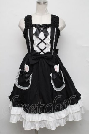 画像: Angelic Pretty /  Lovely Bunnyジャンパースカート＆カチューシャ  黒ｘ白 S-24-09-09-067-AP-OP-AS-ZS