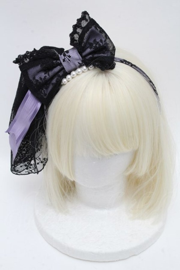 画像2: Angelic Pretty / Cat's Masqueradeカチューシャ  ラベンダーｘ黒 S-24-11-18-009-AP-AC-AS-ZS (2)