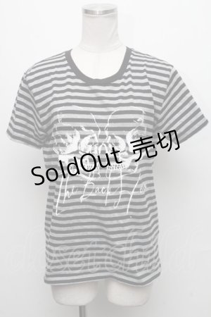 画像: GOTH / ボーダースカルプリントTシャツ  黒ｘグレー S-24-12-09-039-GO-TS-HR-ZS