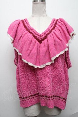 画像: Candy Stripper / FRILL CABLE KNIT VEST  ピンク S-24-12-17-048-PU-TO-AS-ZT0115