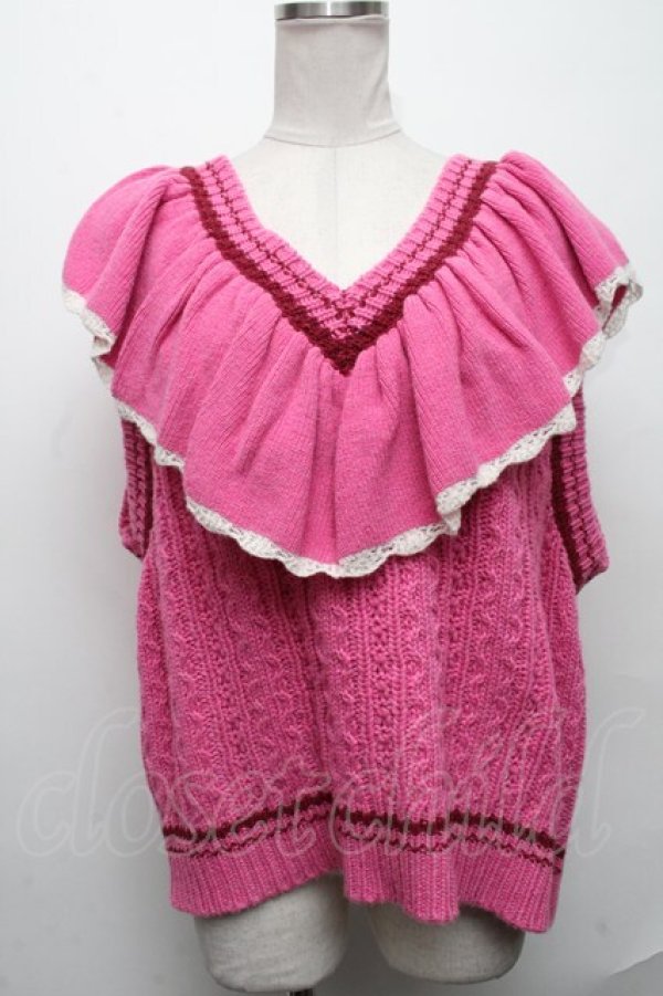 画像1: Candy Stripper / FRILL CABLE KNIT VEST  ピンク S-24-12-17-048-PU-TO-AS-ZS (1)