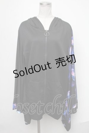 画像: NieR Clothing / 切替転写プリント着物袖パーカー  黒ｘ青 S-25-01-22-1055-PU-TO-HR-ZS