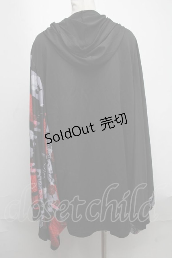 画像2: NieR Clothing / 切替転写プリント着物袖パーカー  黒ｘ赤 S-25-01-22-051-PU-TO-HR-ZS (2)