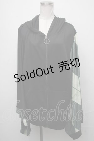 画像: NieR Clothing / 切替転写プリント着物袖パーカー  黒ｘグリーン S-25-01-25-033-PU-TO-HR-ZS