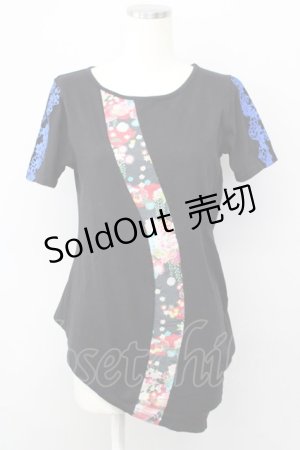 画像: gouk / 和風花柄切替Tシャツ  ブラック T-25-01-15-024-GO-TS-SA-ZI