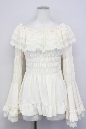 画像: ATELIER PIERROT / Shirring princess sleeve blouse  アイボリー T-25-03-20-005-EL-BL-SA-ZT