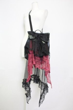 画像: MR corset / リボンレースリュック  黒Ｘボルドー T-25-03-21-020-PU-BG-SA-ZT