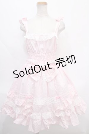 画像: Angelic Pretty / リボンシャーリングジャンパースカート  ピンク Y-24-09-12-085-AP-OP-SZ-ZY