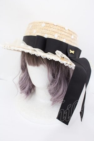 画像: Angelic Pretty / AiryドットチュールストローHAT  黒 Y-24-10-19-077-AP-AC-SZ-ZY