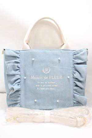 画像: Maison de FLEUR / 2Wayデニムフリルトートバッグ F ライトブルー Y-24-10-31-011-LO-BG-SZ-ZY