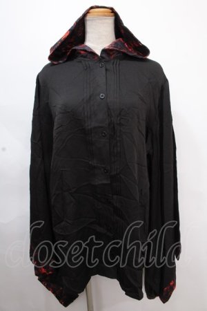 画像: NieR Clothing / フード付き着物風袖ブロッキングシャツ【RED ROSE】  黒×赤 Y-24-11-18-128-PU-BL-SZ-ZY