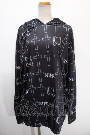 画像: NieR Clothing / 全面プリントロングパーカー  黒 Y-25-01-16-051-PU-TO-SZ-ZY