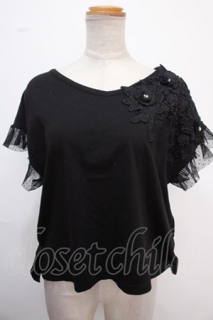 画像: axes femme / 立体花モチーフレースＴシャツ M 黒 Y-25-02-06-124-AX-TS-SZ-OS