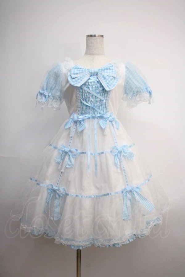 画像1: Angelic Pretty / Puffギンガムワンピース  シロ×サックス Y-25-02-27-092-AP-OP-SZ-ZY (1)