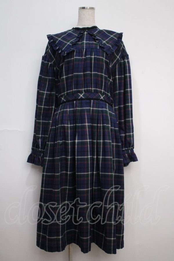 画像1: Maison de minette / Big collar plaid dress  ネイビー Y-25-02-27-129-LO-OP-SZ-ZY (1)