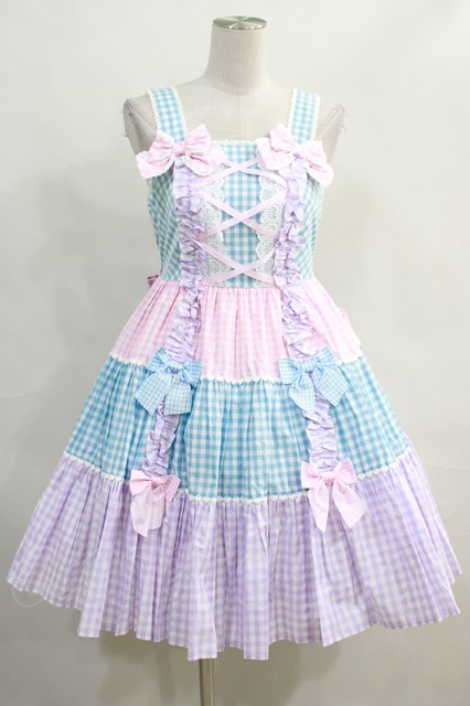 Angelic Pretty / ギンガム配色肩リボンジャンパースカート Free