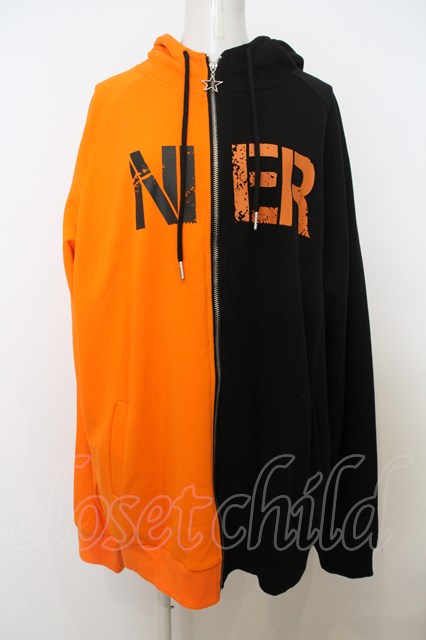 NieR Clothing / two-tone ZIP PARKA【FACE ANGRY】パーカー オレンジ ...