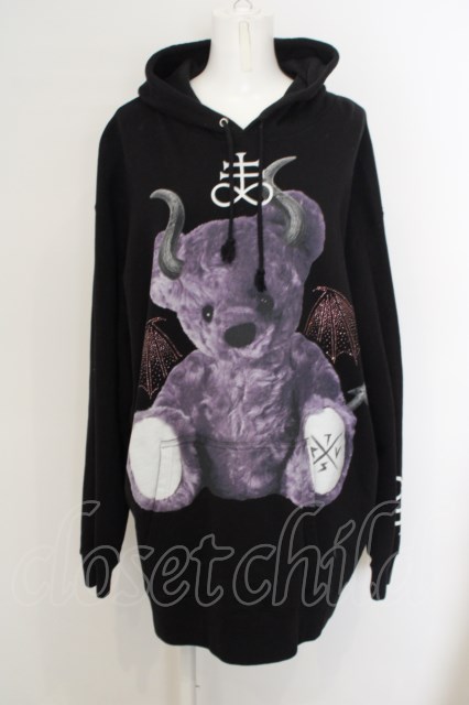 TRAVAS TOKYO / Rhinestone Devil bear hoodie F ブラック O-24-02-28 