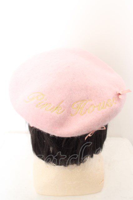 PINK HOUSE×misako&erinko / ロゴ&リボン付きベレー帽 ピンク O-24-04 