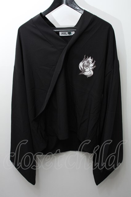 NieR Clothing / 着物風袖プルオーバー 黒 S-24-03-09-092-PU-TO-AS-ZS