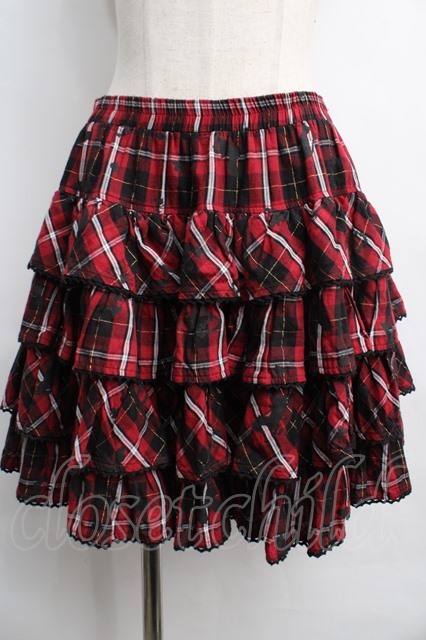 最適な材料 PUTUMAYO スカート 赤 チェック柄 ひざ丈スカート 